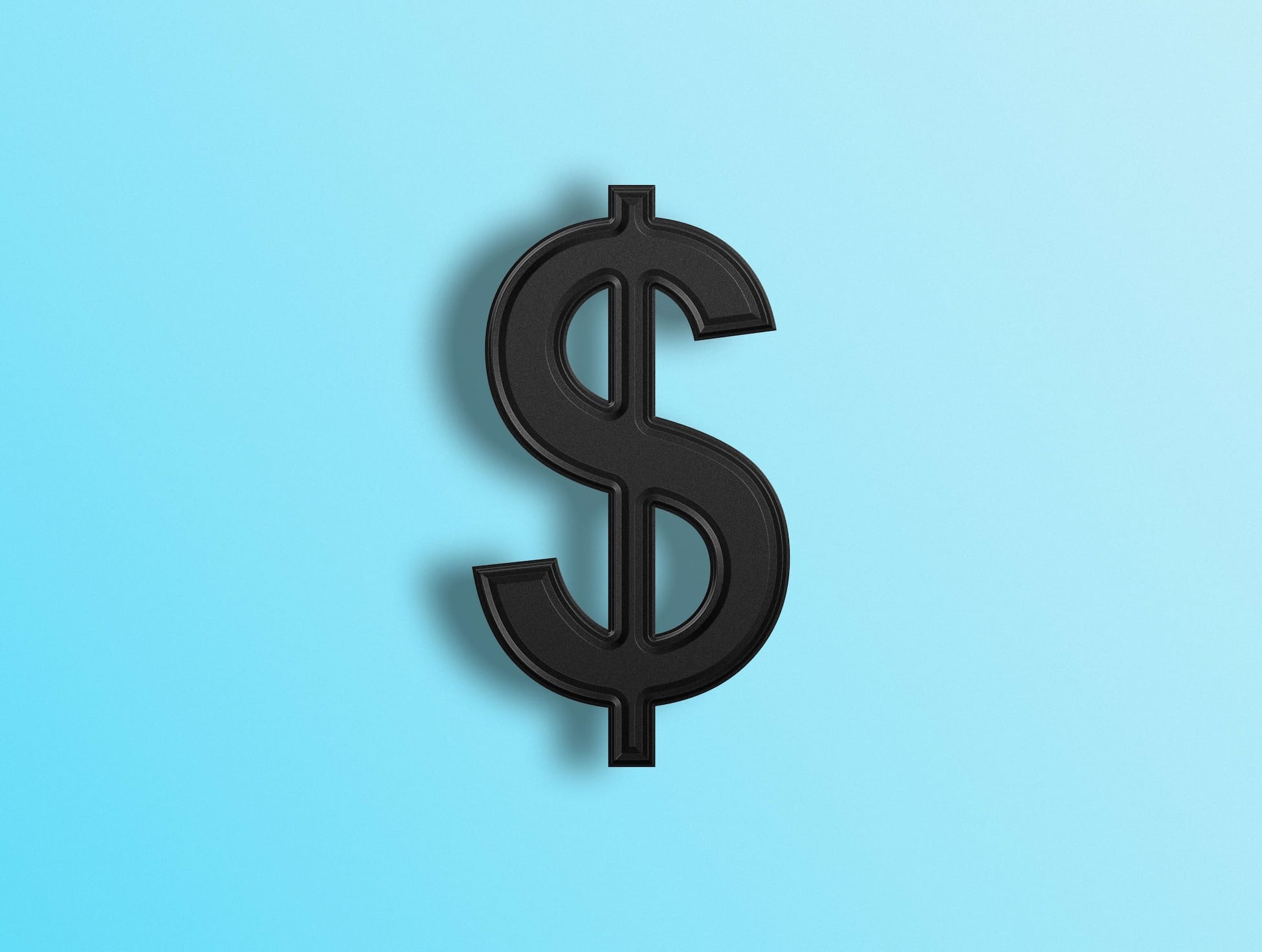 Black dollar sign on a light blue background.